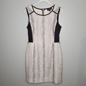 Tahari dress women's size 6 Petite snake print mixed media beige black‎ sheath